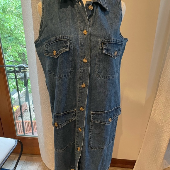 Sleeveless Denim Button Down Cargo Utility Dress Medium As IS no belt - Picture 3 of 6